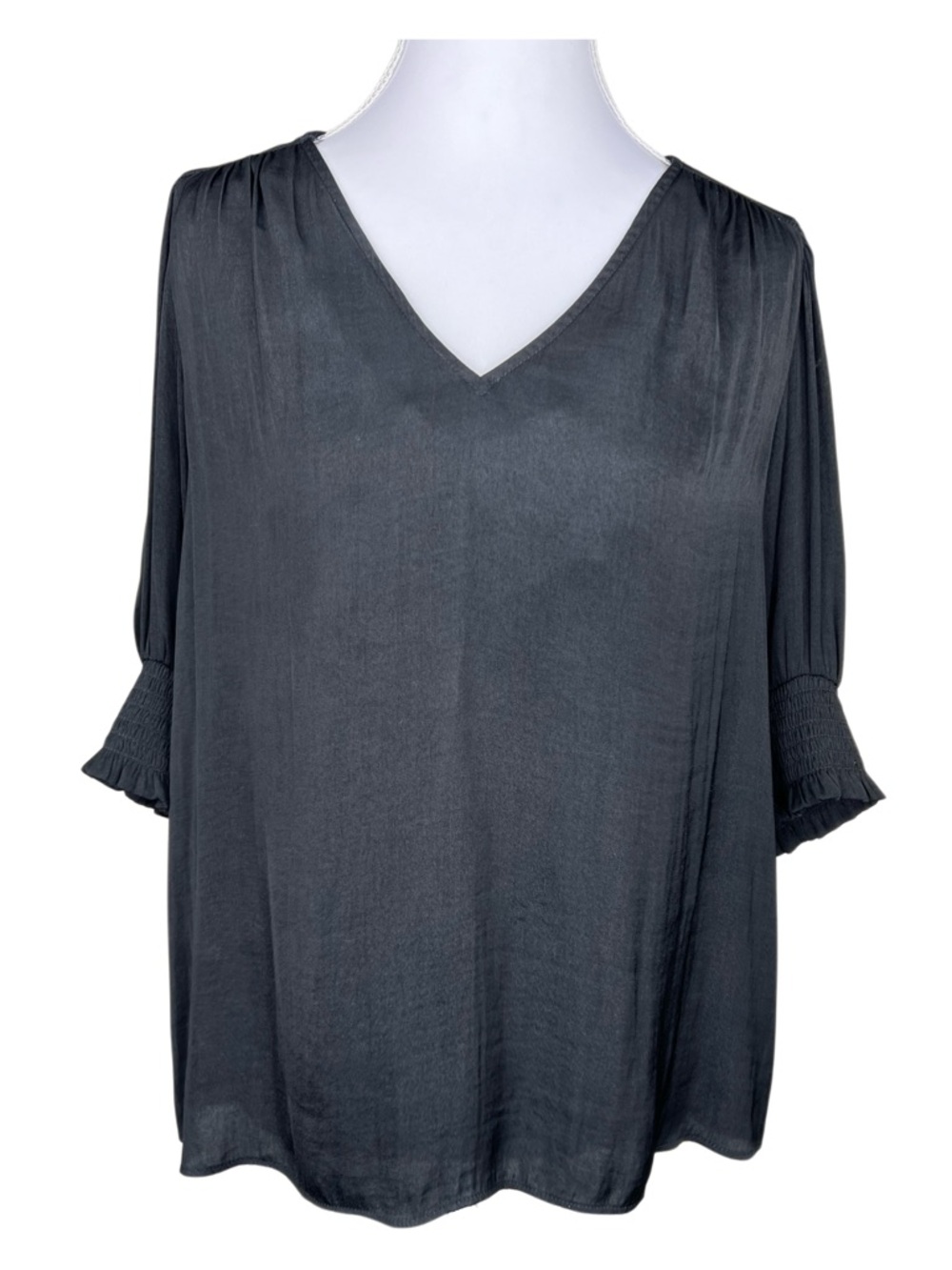 Maison d’Amélie Paris Black V-Neck Blouse Size Medium Smocked Sleeve Top